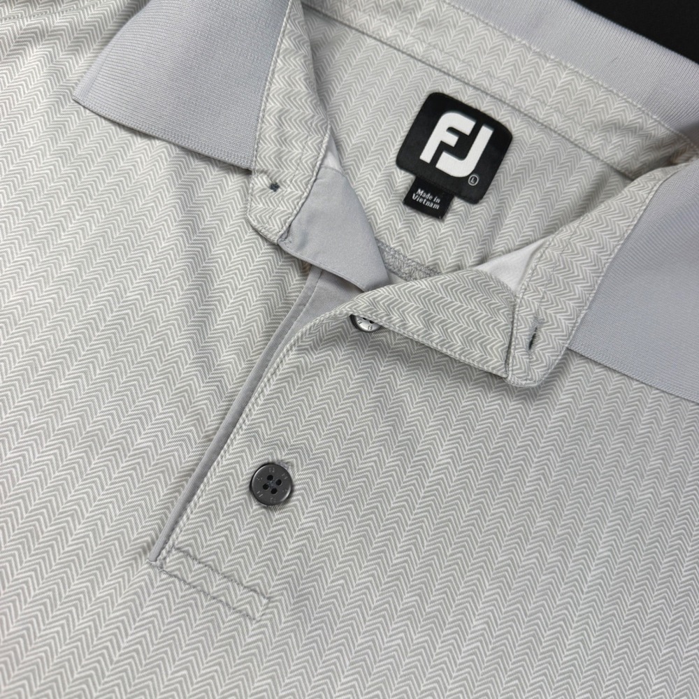 FootJoy Golf Polo Mens L‎ Gray Herringbone Short Sleeve Performance EUC